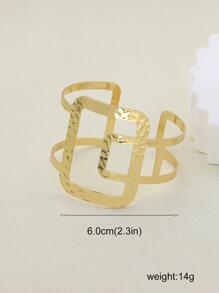 1入組時尚紋理質感幾何裝飾開口手鐲適合女士日常裝飾 - 金黃色 - 查看 3