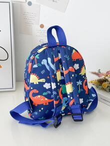 Mochila de nailon con estampado de dinosaurios de dibujos animados, mochila casual para adolescentes y jóvenes - Azul Marino - Ver 3