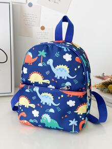 Mochila de nailon con estampado de dinosaurios de dibujos animados, mochila casual para adolescentes y jóvenes - Azul Marino - Ver 4