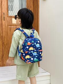 Mochila de nailon con estampado de dinosaurios de dibujos animados, mochila casual para adolescentes y jóvenes - Azul Marino - Ver 6