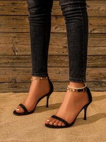 新品到貨人造珍珠鏈條踝帶細高跟涼鞋,女士多用途和別緻高跟鞋 - 黑色 - 查看 2