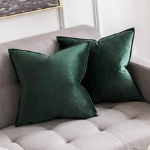 1 Pièce Housse De Coussin En Velours Bordée De Passepoil, Couleur Unie, Taie D'oreiller Décorative Carrée Pour Canapé, Chambre, Voiture, 18x18 Pouces (45x45 Cm)