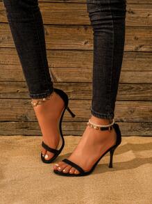 新品到貨人造珍珠鏈條踝帶細高跟涼鞋,女士多用途和別緻高跟鞋 - 黑色 - 查看 5