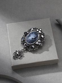 Trâm cài áo thiết kế cổ điển trang trí hình bầu dục - Màu Đen Súng - Xem 4