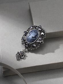 Trâm cài áo thiết kế cổ điển trang trí hình bầu dục - Màu Đen Súng - Xem 2