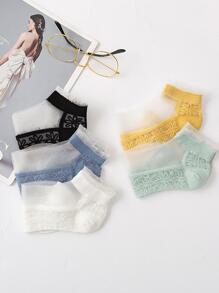 5雙女性花提花透氣休閒中筒襪適合夏天 - 彩色 - 查看 3