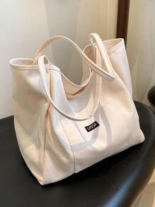 Women's Solid Colour Fashion Canvas Shopping Bag Shoulder Tote Bag Student Book Bag Large Capacity
