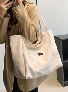 Women's Solid Colour Fashion Canvas Shopping Bag Shoulder Tote Bag Student Book Bag Large Capacity