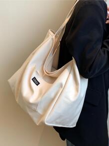 Women's Solid Colour Fashion Canvas Shopping Bag Shoulder Tote Bag Student Book Bag Large Capacity