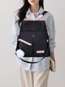 Geanta antifurt multifunctionala brodata, poseta pentru monede pentru femei, rucsac de calatorie de ultimă generație pentru studenți absolvenți, impermeabil, cumpărături, ieșiri cu pandantiv de pluș, geantă pentru mami, geantă pentru bar, geantă pentru laptop, rucsac de nailon pentru femei, potrivită pentru doamnele de birou, naveta, elevii de școală elementară și gimnazială, studenți, absolvenți, absolvenți, absolvenți Esențial - Negru - Vizualizare 11