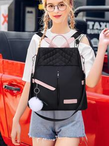 Geanta antifurt multifunctionala brodata, poseta pentru monede pentru femei, rucsac de calatorie de ultimă generație pentru studenți absolvenți, impermeabil, cumpărături, ieșiri cu pandantiv de pluș, geantă pentru mami, geantă pentru bar, geantă pentru laptop, rucsac de nailon pentru femei, potrivită pentru doamnele de birou, naveta, elevii de școală elementară și gimnazială, studenți, absolvenți, absolvenți, absolvenți Esențial - Negru - Vizualizare 10