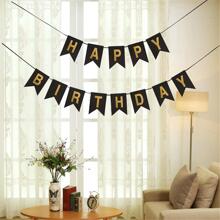 Set, Happy Birthday Banner, Swallowtail Bunting Flag, Black Golden Sparkle Shimmering Letters Banner, Bronzing Birthday Pull Flag, Creative Party Decoration Fishtail Bronzing, Letter Pull Flag, Swallowtail Flag Themed Birthday Party Supplies, Toys, Room Decor Prop, Birthday Decoration - Black - View 1