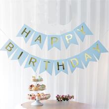 Conjunto, Pancarta de Feliz Cumpleaños, Banderín con forma de cola de golondrina, Pancarta con letras brillantes azules y doradas, Bandera de cumpleaños con efecto bronceado, Decoración de fiesta creativa con efecto bronceado, Bandera con letras, Suministros para fiesta de cumpleaños con temática de bandera con cola de golondrina, Juguetes para niños, Decoración de habitación, Decoración de cumpleaños - Azul - Ver 1