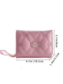 缝线金属装饰时尚短款钱包便携现金白领女性大学工作商务通勤办公室周年纪念生日礼物情人节礼物礼品热粉色女士钱包钱包小钱包 - 粉色 - 查看 3