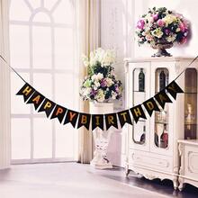 Set, Happy Birthday Banner, Swallowtail Bunting Flag, Black Golden Sparkle Shimmering Letters Banner, Bronzing Birthday Pull Flag, Creative Party Decoration Fishtail Bronzing, Letter Pull Flag, Swallowtail Flag Themed Birthday Party Supplies, Toys, Room Decor Prop, Birthday Decoration - Black - View 5