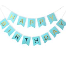 Conjunto, Pancarta de Feliz Cumpleaños, Banderín con forma de cola de golondrina, Pancarta con letras brillantes azules y doradas, Bandera de cumpleaños con efecto bronceado, Decoración de fiesta creativa con efecto bronceado, Bandera con letras, Suministros para fiesta de cumpleaños con temática de bandera con cola de golondrina, Juguetes para niños, Decoración de habitación, Decoración de cumpleaños - Azul - Ver 2