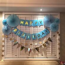 Conjunto, Pancarta de Feliz Cumpleaños, Banderín con forma de cola de golondrina, Pancarta con letras brillantes azules y doradas, Bandera de cumpleaños con efecto bronceado, Decoración de fiesta creativa con efecto bronceado, Bandera con letras, Suministros para fiesta de cumpleaños con temática de bandera con cola de golondrina, Juguetes para niños, Decoración de habitación, Decoración de cumpleaños - Azul - Ver 3