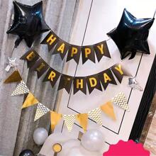Set, Happy Birthday Banner, Swallowtail Bunting Flag, Black Golden Sparkle Shimmering Letters Banner, Bronzing Birthday Pull Flag, Creative Party Decoration Fishtail Bronzing, Letter Pull Flag, Swallowtail Flag Themed Birthday Party Supplies, Toys, Room Decor Prop, Birthday Decoration - Black - View 7