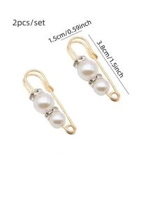 2入組塑腰帶胸針長褲腰固定的別針可調節人造珍珠扣飾胸針 - 彩色 - 查看 2