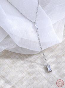 One Piece Of Water-drop And Square Diamond Combination Fashioned Pendant Necklace, Suitable For Date, Holiday Party, Travel, Commuting, Daily Wear And Beach Wear. A Versatile And Elegant Jewelry Gift For Girlfriend, Best Friend, Or Female Acquaintance.