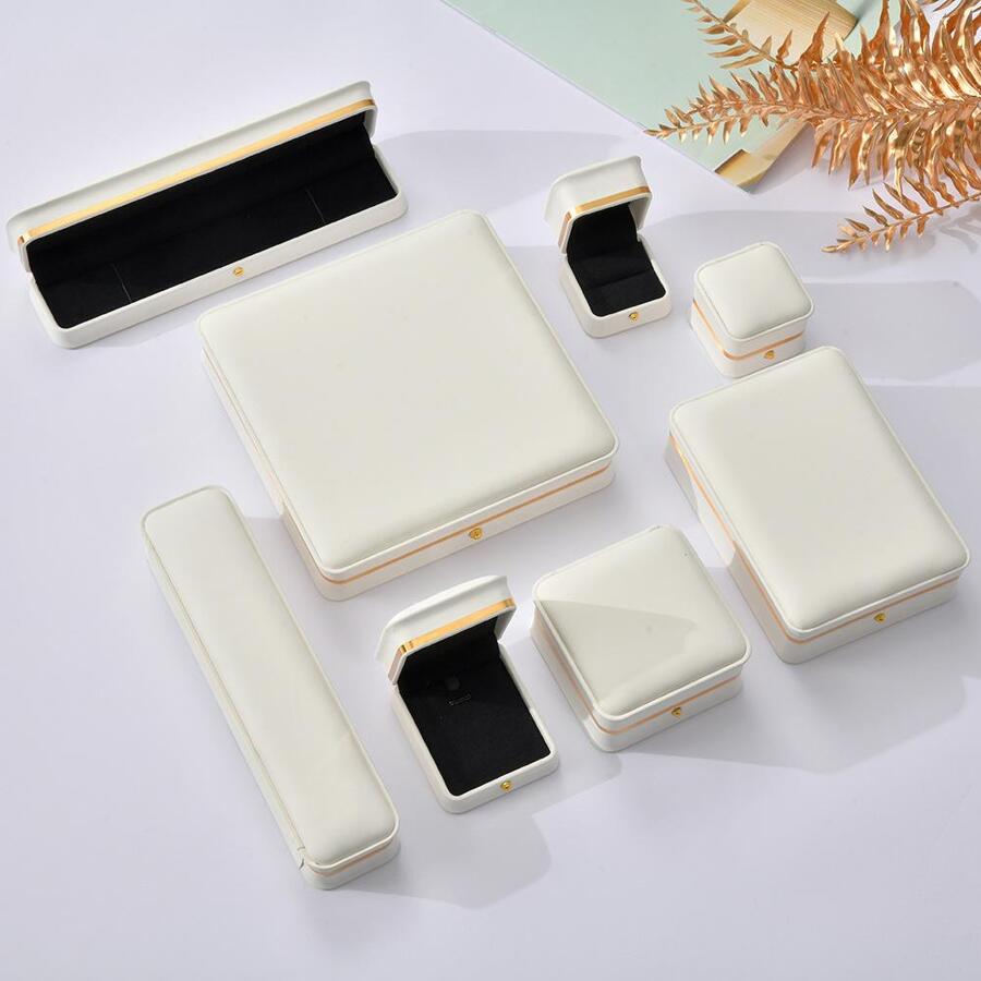 1pc Premium Jewelry Box With Gold Trim, Suitable For Packing Rings, Pendants, Bracelets, Necklaces And Faux Pearls - White - View 1