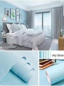 1 Roll Of Blue Self-Adhesive Solid Color Wallpaper PVC Peel And Stick Contact Paper For Bedroom Living Room School Dormitory Hotel Wall Home Decoration Wall Sticker Kitchen Tabletop Cabinet Countertop Lining Old Furniture Renovation And Transformation DIY Easy To Install And Removable Sticker15.7inX39.37/196.8/118.1/78.7/39.3in