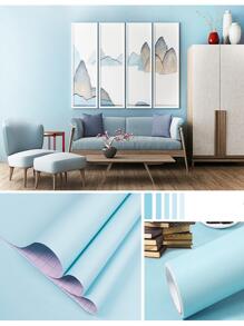 1 Roll Of Blue Self-Adhesive Solid Color Wallpaper PVC Peel And Stick Contact Paper For Bedroom Living Room School Dormitory Hotel Wall Home Decoration Wall Sticker Kitchen Tabletop Cabinet Countertop Lining Old Furniture Renovation And Transformation DIY Easy To Install And Removable Sticker15.7inX39.37/196.8/118.1/78.7/39.3in