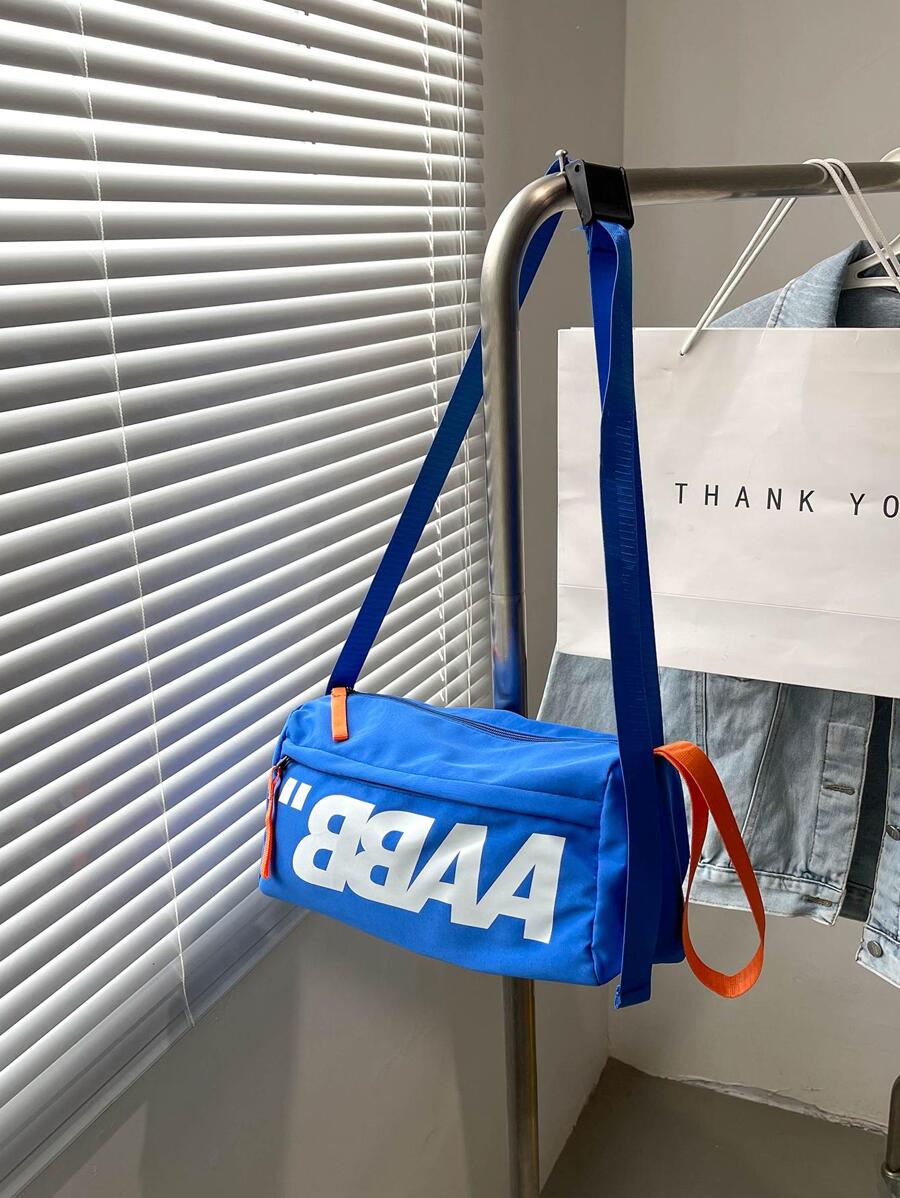 Unisex Style Shoulder Bag With Letter Print Crossbody Bag Sling Bag Side Bag Bucket Bag Square Bag Travel Essentials For Holiday Summer Sport Men Gifts College Bag Dad Freshman For Books Cylinder Bag Old Money Halloween Christmas Gifts Scream Men Bag Winter Men Bag Outdoor Thanksgiving Purse Bag Fanny Pack Bag Hiking Hiking Student Fall Large Capacity Multi-Functional Portable Fashionable Casual Dad Gifts Boyfriend Gifts Vacation - Blue - View 1