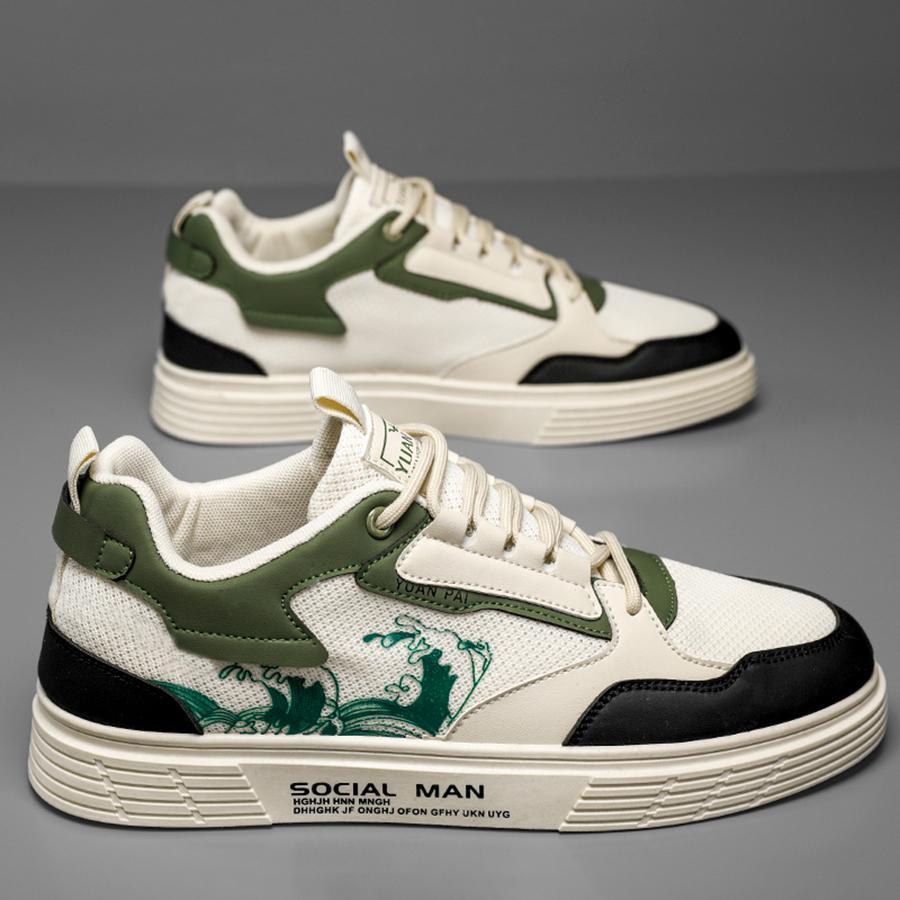 Sporty Sneakers For Men, Colorblock Lace-up Front Skate Shoes - Green - View 1