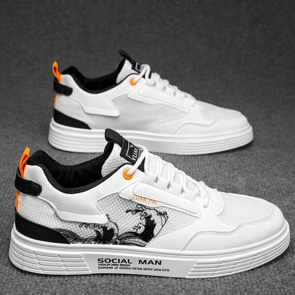 Sporty Sneakers For Men, Letter Graphic Lace-up Front Skate Shoes