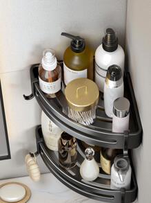 1入組鋁合金浴室儲物架,北歐風黑色三角形免打孔貨架收納單元適用於浴室洗衣 - 黑色 - 查看 3