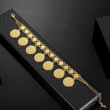 鏤空亮片鏈飾硬幣吊墜手環 - 金色 - 查看 4