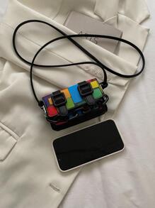 Color Block Mini Acrylic Decoration Chain Crossbody Bag - Multicolor - View 7