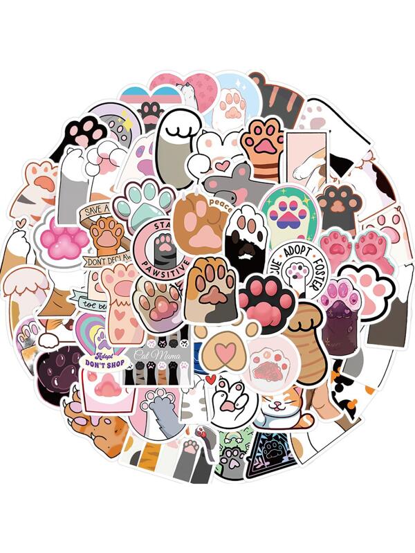 61 pièces Autocollants Chat Dessin Animé Patte Série graffiti
