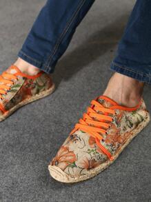 度假草編鞋適用於男士帆布花卉圖案前綁帶樂福鞋 - 彩色 - 查看 4