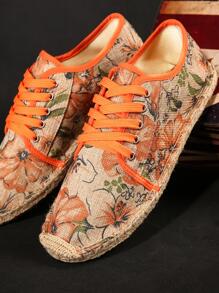 度假草編鞋適用於男士帆布花卉圖案前綁帶樂福鞋 - 彩色 - 查看 6