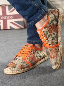 度假草編鞋適用於男士帆布花卉圖案前綁帶樂福鞋 - 彩色 - 查看 5