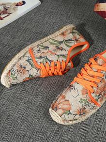 度假草編鞋適用於男士帆布花卉圖案前綁帶樂福鞋 - 彩色 - 查看 2