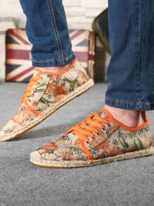 度假草編鞋適用於男士帆布花卉圖案前綁帶樂福鞋 - 彩色 - 查看 3