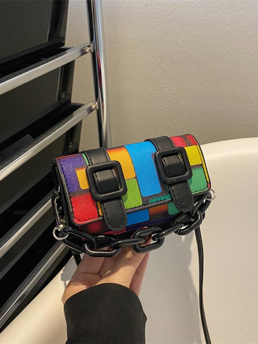 Color Block Mini Acrylic Decoration Chain Crossbody Bag