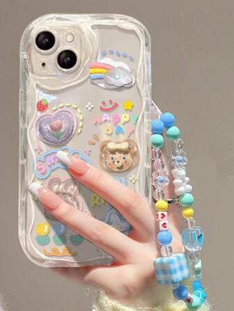 With Phone Charm Cartoon Rabbit Decor Phone Case With Lanyard Compatible With IPhone 15/15Pro/15Plus/15Promax Kawaii