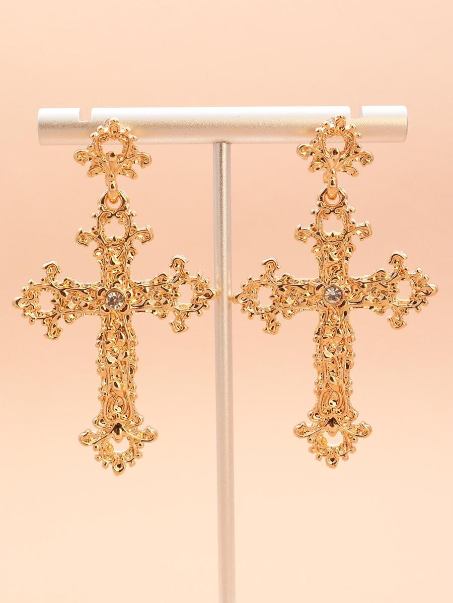 1雙交叉形狀鋅合金耳環帶水鑽細節適合女士,派對禮物