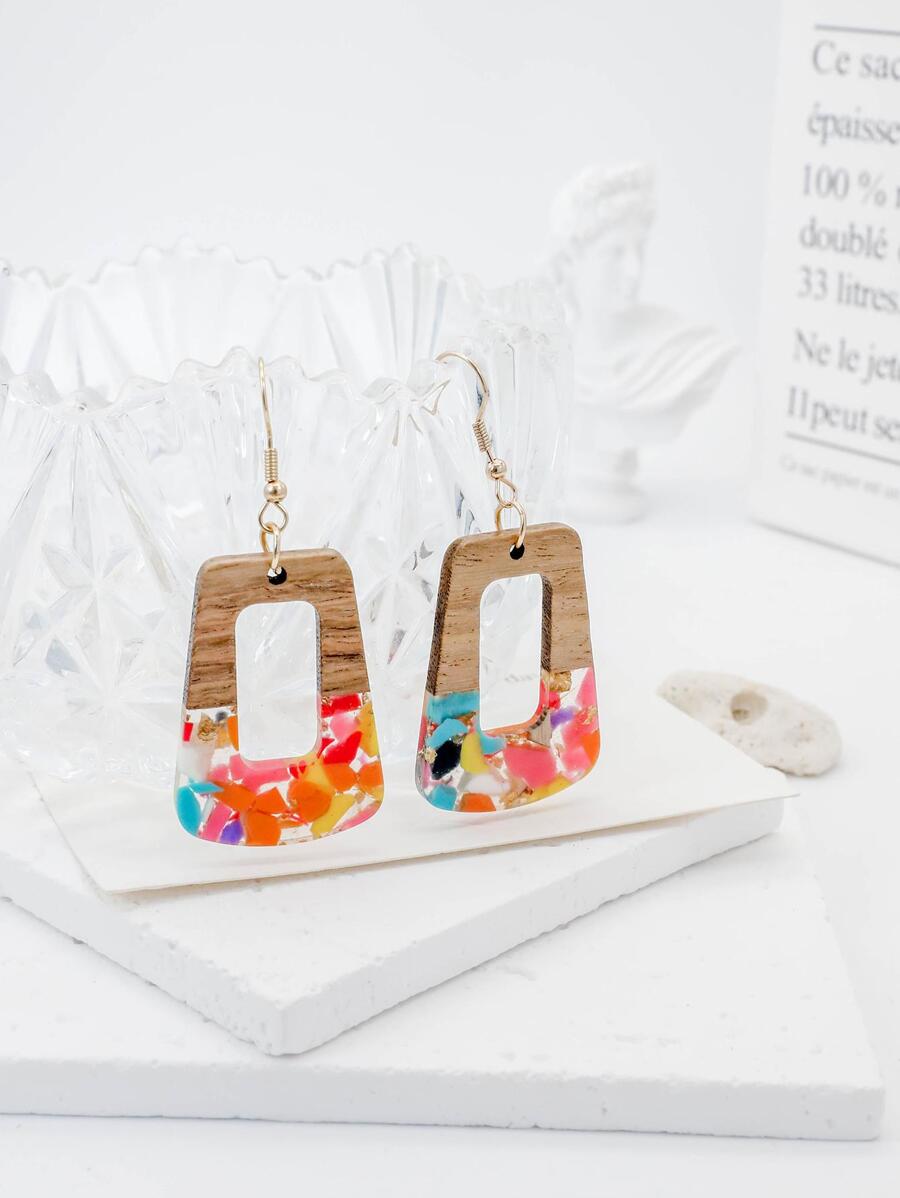 1 đôi bông tai nữ nhựa & gỗ óc chó hỗn hợp thời trang cổ điển hợp thời trang - Nhiều màu - Xem 1