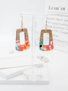 1 đôi bông tai nữ nhựa & gỗ óc chó hỗn hợp thời trang cổ điển hợp thời trang - Nhiều màu - Xem 4