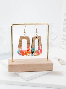 1 đôi bông tai nữ nhựa & gỗ óc chó hỗn hợp thời trang cổ điển hợp thời trang - Nhiều màu - Xem 5