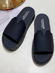 女士2023新款夏季厚底平底拖鞋，女士柔軟底部滑板鞋 - 黑色 - 查看 5