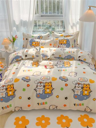Cartoon Tiger Pattern Duvet Cover Set Without Filler