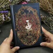 1pc Retro Style Journal Notebook For Boys With Character Portrait Artwork, 3d Front Cover, Color Pages And Lined Pages - Brown - View 1