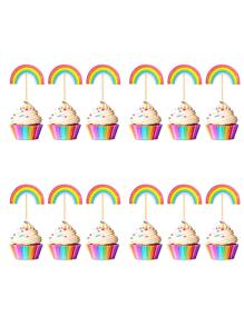 12入組彩虹主題彩色紙杯蛋糕裝飾