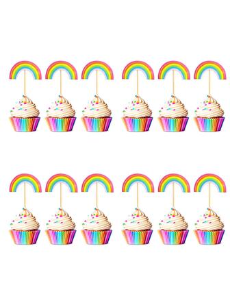 12pcs Rainbow Themed Colorful Cupcake Toppers